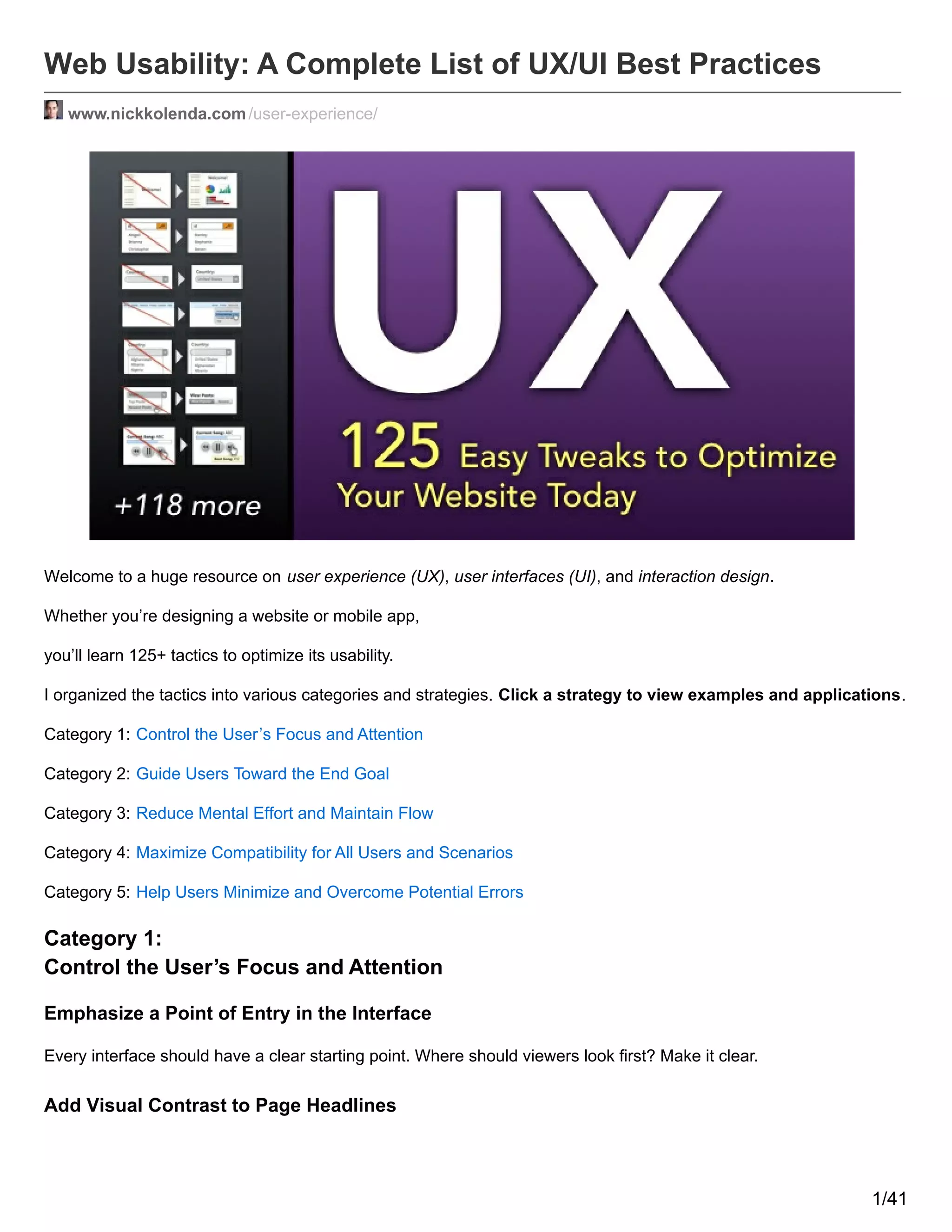Web usability a complete list of ux ui best practices | PDF | Web ...