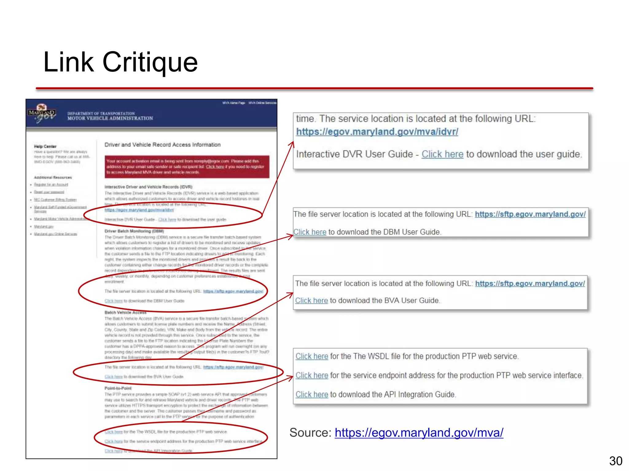 30
Link Critique
Source: https://egov.maryland.gov/mva/
 