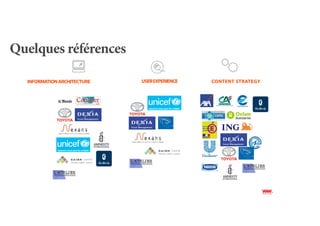 Quelques références

  INFORMATION ARCHITECTURE   USER EXPERIENCE   CONTENT STRATEGY
 