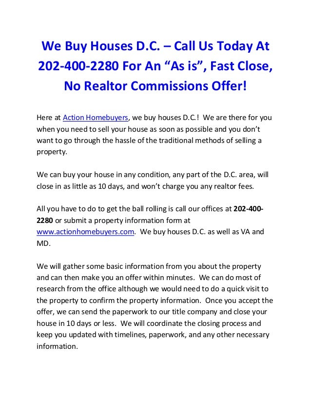 DC Home Buyer - Sell your house fast, Sell my house fast, We buy houses