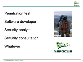Penetration test Software developer Security analyst Security consultation Whatever 
