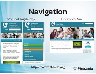 Navigation
Vertical Toggle Nav

Horizontal Nav

http://www.wchealth.org
28

 