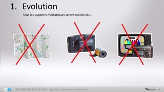 1. Evolution
14NETLINKS DAY 13 Avril 2014 – High-Tech : Evolution vs Revolution
Tous les supports médiatiques seront numérisés…
 