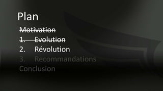 Plan
Motivation
1. Evolution
2. Révolution
3. Recommandations
Conclusion
 