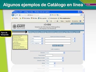 Algunos ejemplos de Catálogo en línea




Tipos de
búsqueda
 