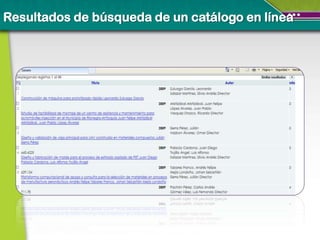 Resultados de búsqueda de un catálogo en línea
 