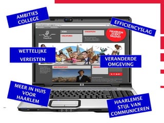 S
    AM BITIE
           GE
    C OLLE          EFFI
                        CIEN
                               CY S
                                   LAG



     WETTELIJKE
     VEREISTEN    VERANDERDE
                   OMGEVING



    MEER
        IN HU
      VOOR IS
    HAAR                       E
         LEM
                    HAA RLEMS
                             AN
                     STIJL V EREN
|




                            IC
                   CO MMUN
 