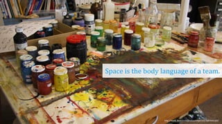 h"p://www.ﬂickr.com/photos/chiperoni/2687643183/
Space	
  is	
  the	
  body	
  language	
  of	
  a	
  team.
 