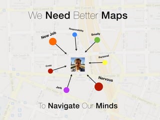 We Need Better Maps
                  Respon
                        sibility


       w Job                       Smelly
  Ne



                                             nal
                                        Perso


   Crazy




                                       Nervo
                                                us
           Jerk




 To Navigate Our Minds
 