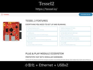 https://tessel.io/
Tessel2
小型化 + Ethernet + USBx2
 