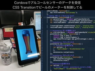 Cordovaでアルコールセンサーのデータを受信
CSS Transitionでビールのメーターを制御してる
 