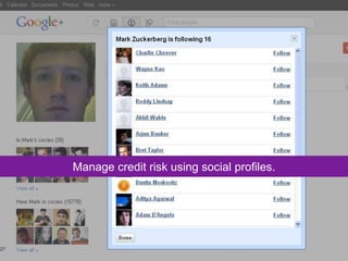 Manage credit risk using social profiles.




27
 