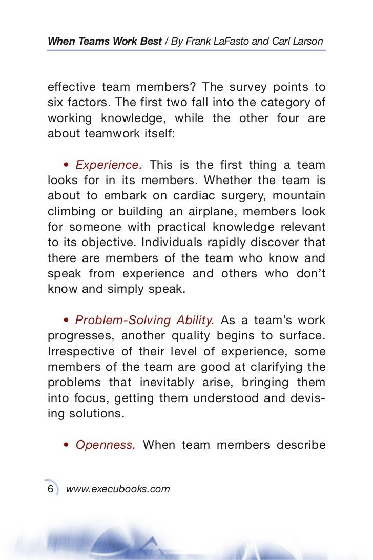 describe teamwork experience