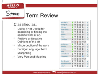 Term Review <ul><li>Classified as: </li></ul><ul><li>Useful / Not Useful for describing or finding the specific work of ar...