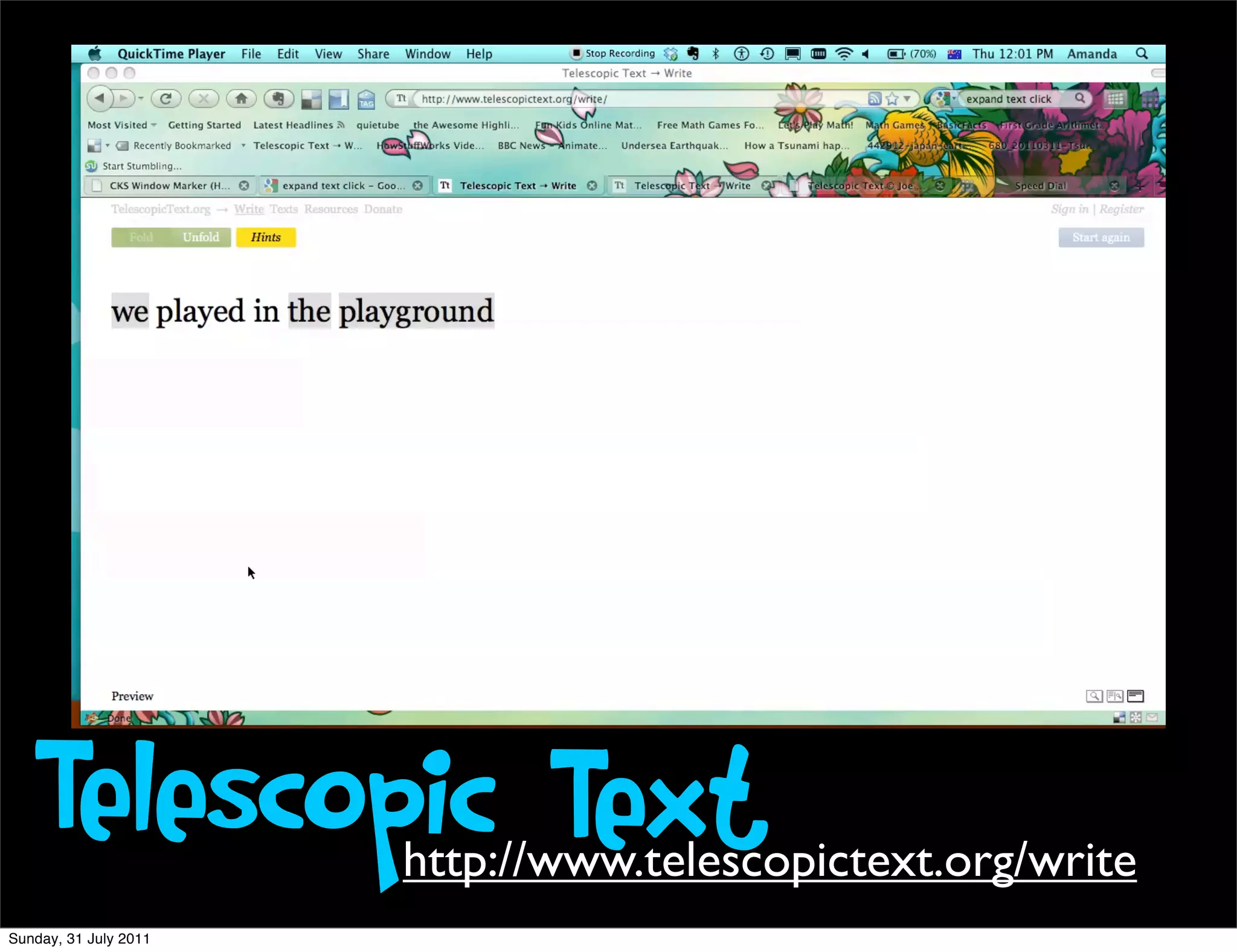 Telescopic Text     http://www.telescopictext.org/write
Sunday, 31 July 2011
 