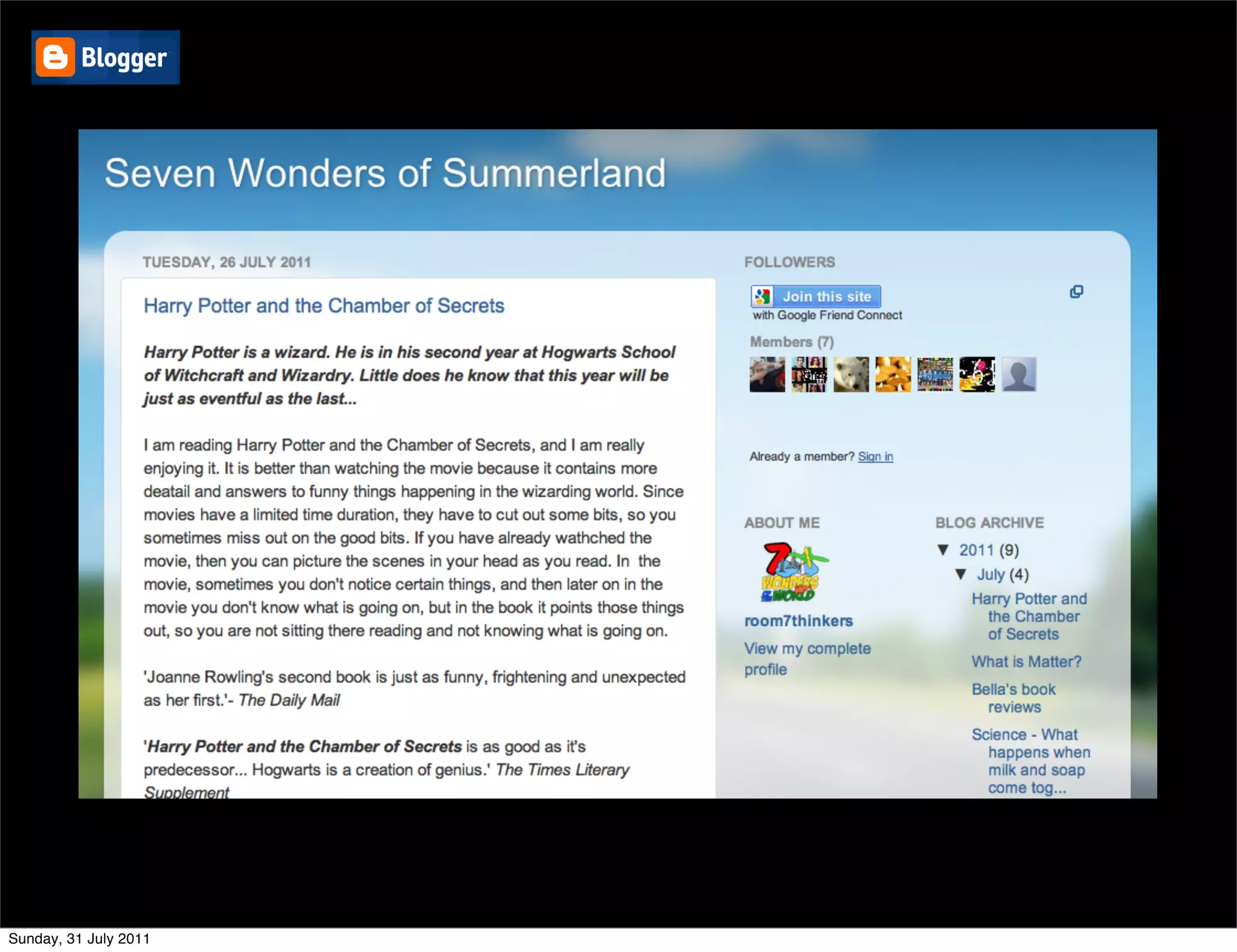 Sunday, 31 July 2011
 