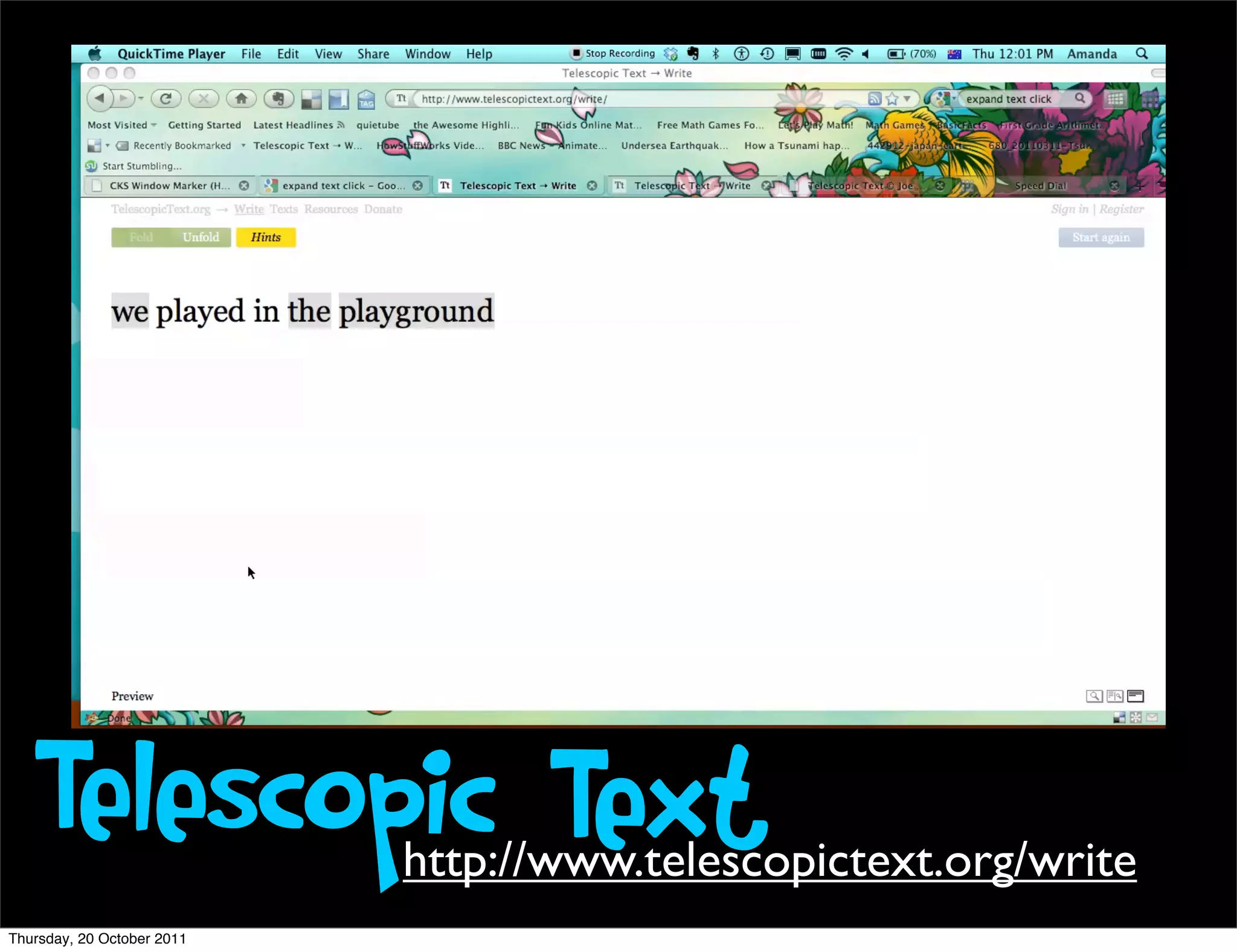 Telescopic Text          http://www.telescopictext.org/write
Thursday, 20 October 2011
 