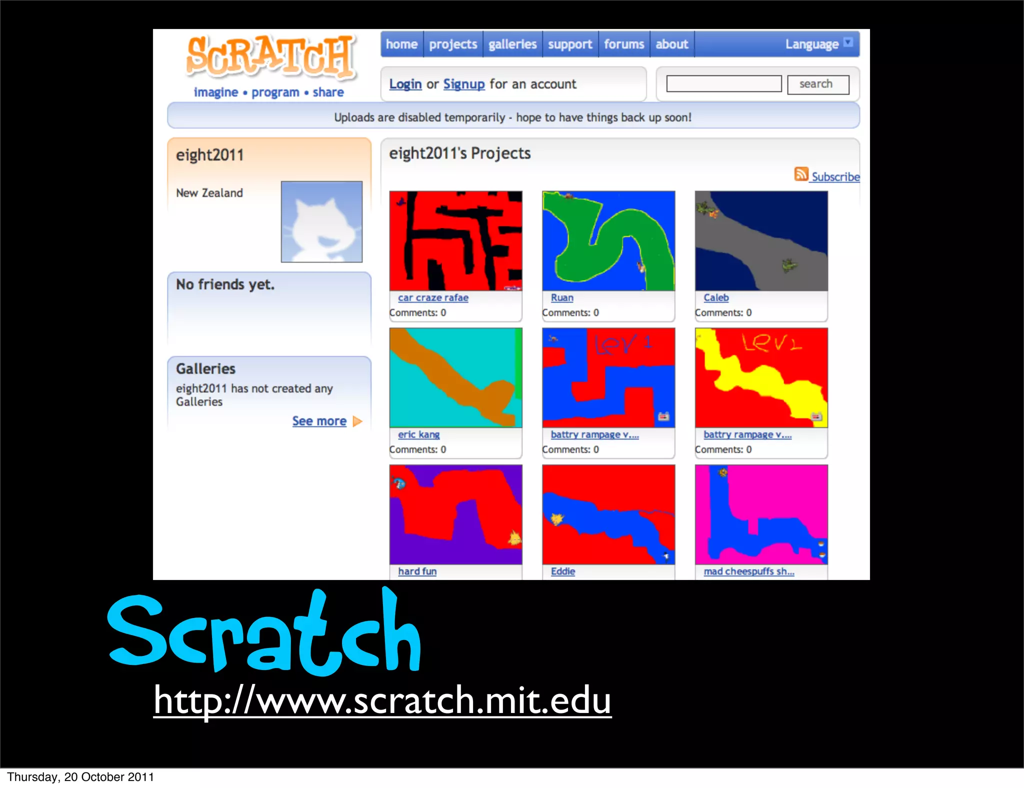 Scratch http://www.scratch.mit.edu
Thursday, 20 October 2011
 