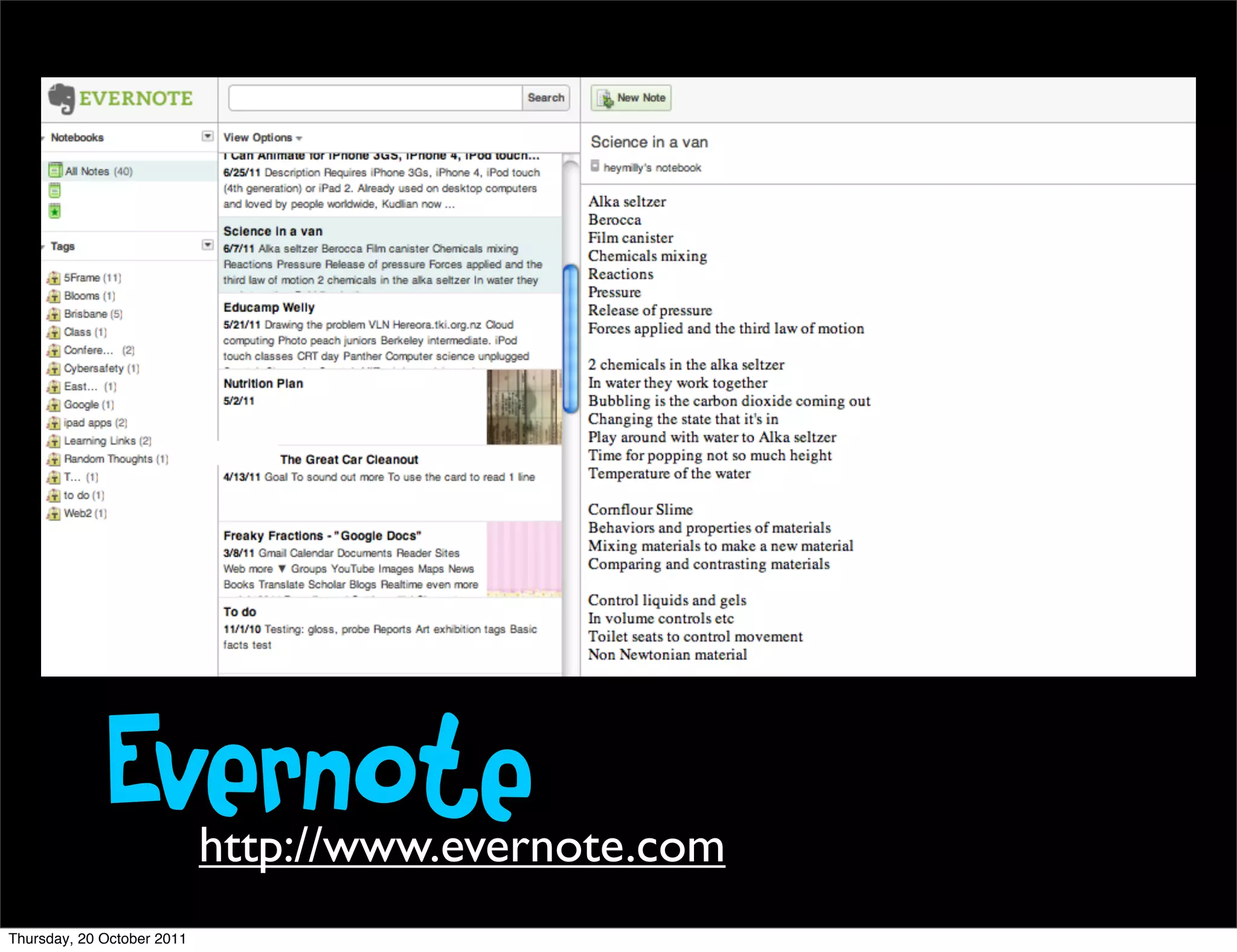 Evernote       http://www.evernote.com
Thursday, 20 October 2011
 