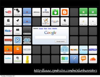 http://www.symbaloo.com/mix/webwonders
Thursday, 20 October 2011
 