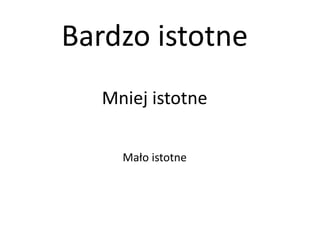 Bardzo istotne 
Mniej istotne 
Mało istotne 
 