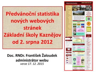 Předvánoční statistika
nových webových
stránek
Základní školy Kaznějov
od 2. srpna 2012
Doc. RNDr. František Žaloudek
administrátor webu
verze 17. 12. 2015
 