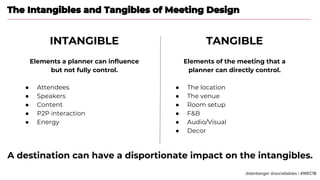 A destination can have a disportionate impact on the intangibles.
INTANGIBLE
Elements a planner can influence
but not full...