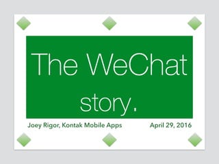 The WeChat
story.
Joey Rigor, Kontak Mobile Apps April 29, 2016
 