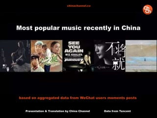 Presentation & Translation by China Channel Data from Tencent
chinachannel.co
based on aggregated data from WeChat users moments posts
Most popular music recently in China
 