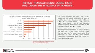 For retail payment scenarios, users most
appreciate the speed and ease of making
mobile payments. Besides this, Chinese
co...
