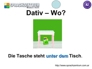 http://www.sprachzentrum.com.ar
Dativ – Wo?
Die Tasche steht unter demunter dem Tisch.
 