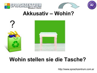 http://www.sprachzentrum.com.ar
Wohin stellen sie die Tasche?
Akkusativ – Wohin?
?
 