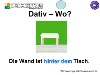 http://www.sprachzentrum.com.ar
Dativ – Wo?
Die Wand ist hinter demhinter dem Tisch.
 