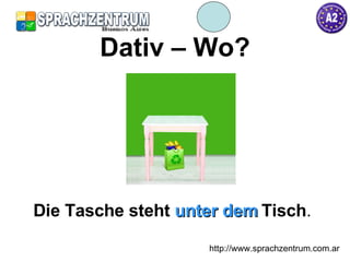 Dativ – Wo? Die Tasche steht  unter dem   Tisch . http://www.sprachzentrum.com.ar 