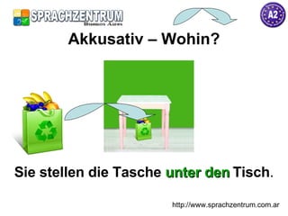 Sie stellen die Tasche  unter den   Tisch . Akkusativ – Wohin? http://www.sprachzentrum.com.ar 