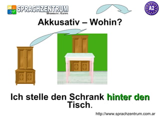 Ich stelle den Schrank  hinter   den  Tisch . http://www.sprachzentrum.com.ar Akkusativ – Wohin? 
