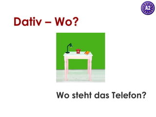 Dativ – Wo?

Wo steht das Telefon?

 