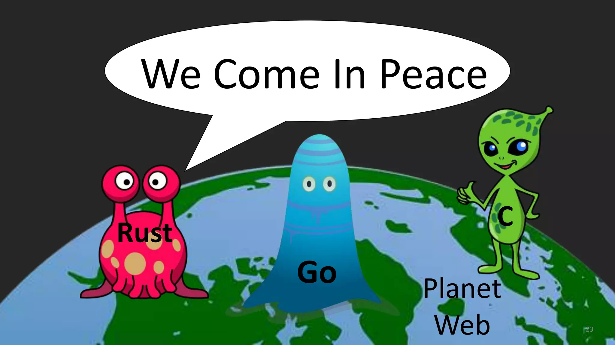 23
C
Rust
We Come In Peace
Go Planet
Web
 