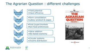 The Agrarian Question : different challenges
4
Economic
Growth
•Yield potential
•Input efficiency
Labour
Surplus
•Farm consolidation
•Labour product & wages
Food
Surplus
•Food (super)markets
•Non-food preferences
Market
upgrading
•Value addition
•Bio-based economy
Societal
resilience
•Circular systems
•Income distribution
 