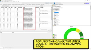 For auditing javascript sites,
look at the hash in Screaming
Frog.
 