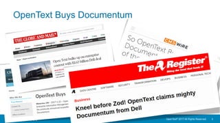 OpenText© 2017 All Rights Reserved. 3
OpenText Buys Documentum
 