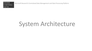 Microsoft Research’s Centralized Data Management and Data Processing Platform
System Architecture
 