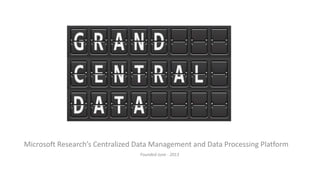 Microsoft Research’s Centralized Data Management and Data Processing Platform
Founded June - 2013
 