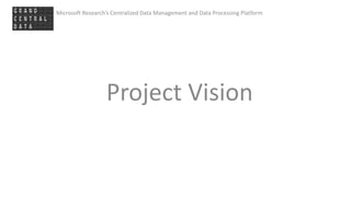 Microsoft Research’s Centralized Data Management and Data Processing Platform
Project Vision
 