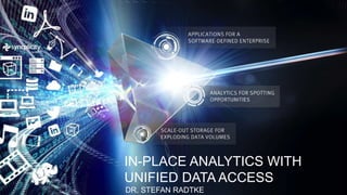 1© Copyright 2015 EMC Corporation. All rights reserved.
EMC Solutions are Powered by
Intel® Xeon® Processor Technology
ISILON ROADMAP 2015
STEFAN RADTKE
CTO, EMEA
EMERGING TECHNOLOGY DIVISION
IN-PLACE ANALYTICS WITH
UNIFIED DATA ACCESS
DR. STEFAN RADTKE
 