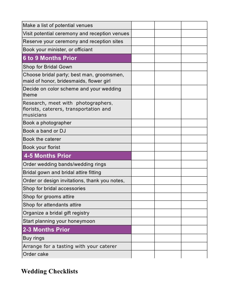 wedding checklists