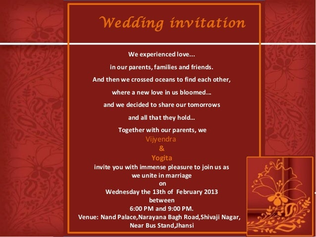 Wedding invitation vijyendra & yogita 13-feb-2013