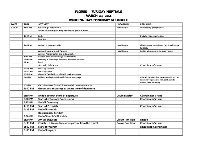 wedding itinerary of furigay wedding schedule