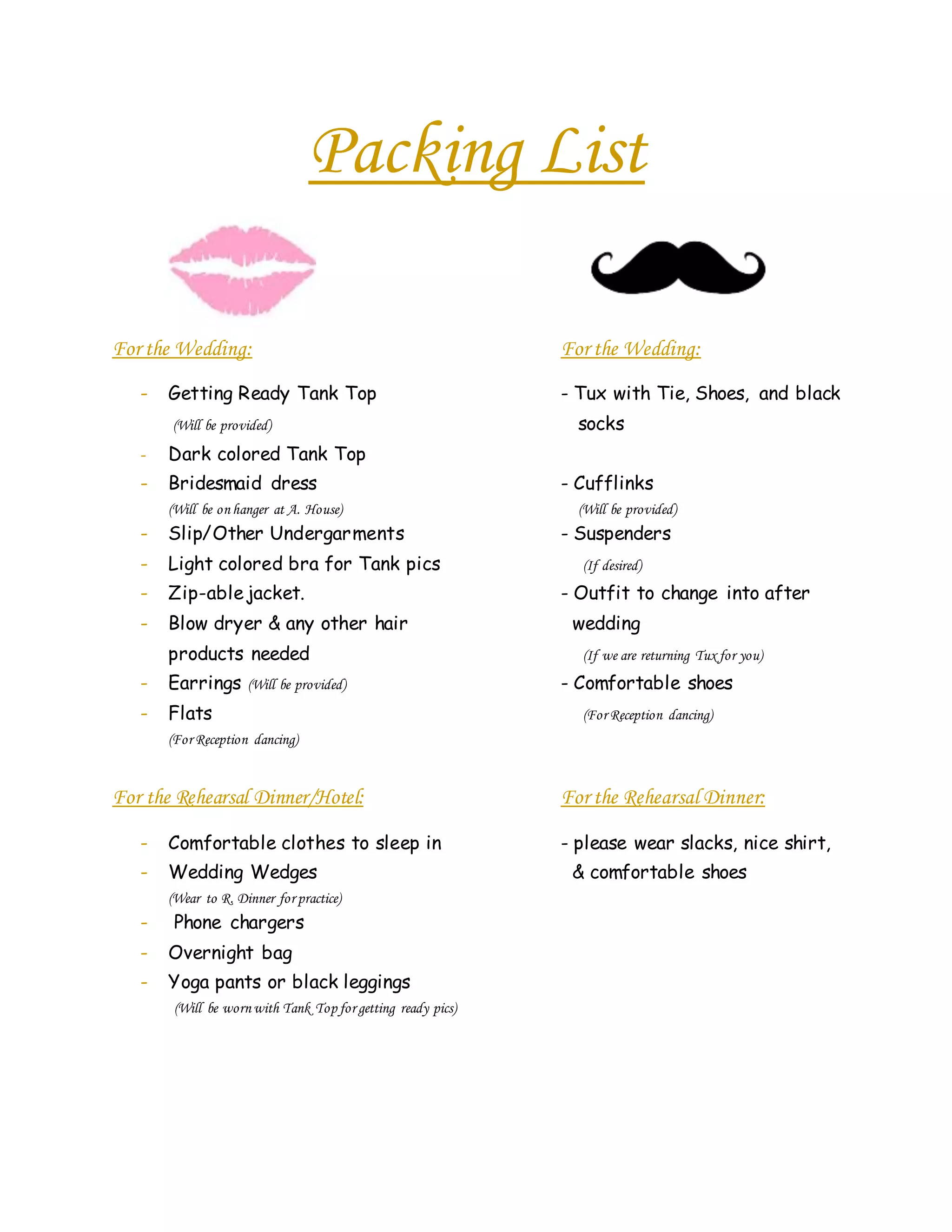 Wedding Packing List PDF