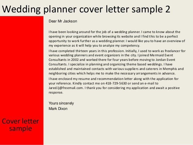 wedding planner cover letter sample